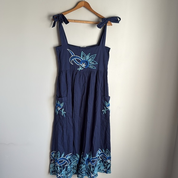 NEW Juliet Dunn Tie Shoulder Dress in INDIGO/BLUE MULTI 10 - Picture 6 of 13